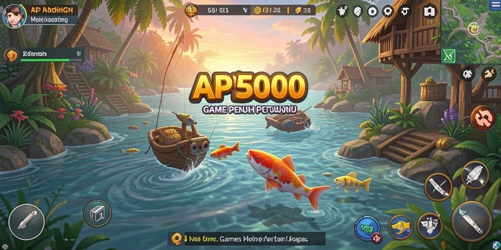 Screenshot menunjukkan pemain tengah menangkap ikan dengan alat yang canggih.