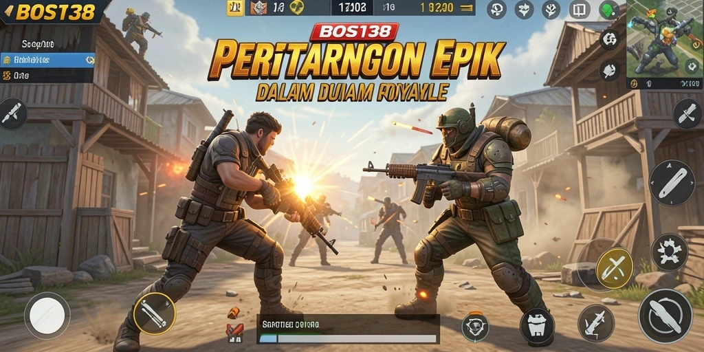 Screenshot gameplay intense dari BOS138 yang menunjukkan pertarungan Battle Royale.