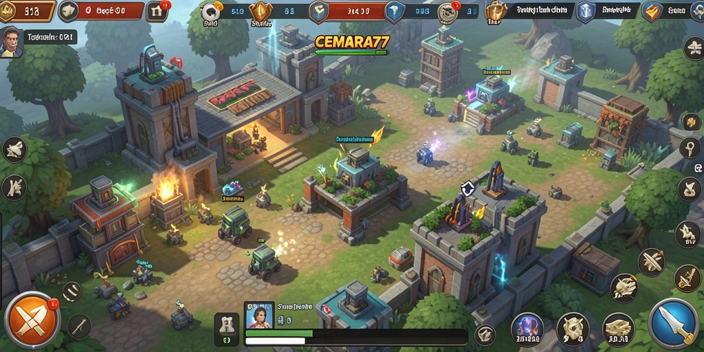 Tampilan gameplay CEMARA77 dengan pertahanan yang strategis dan musuh yang menantang.