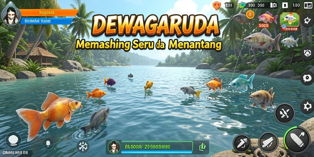 Tampilan gameplay DEWAGARUDA yang menarik saat menangkap ikan.