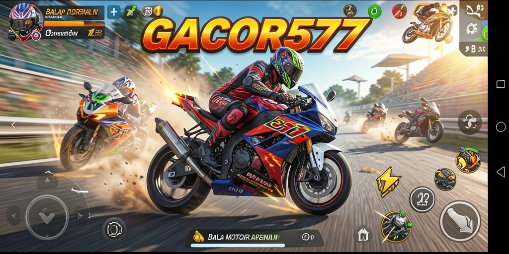 Screenshot GACOR577 menampilkan aksi balapan motor yang seru dan cepat.