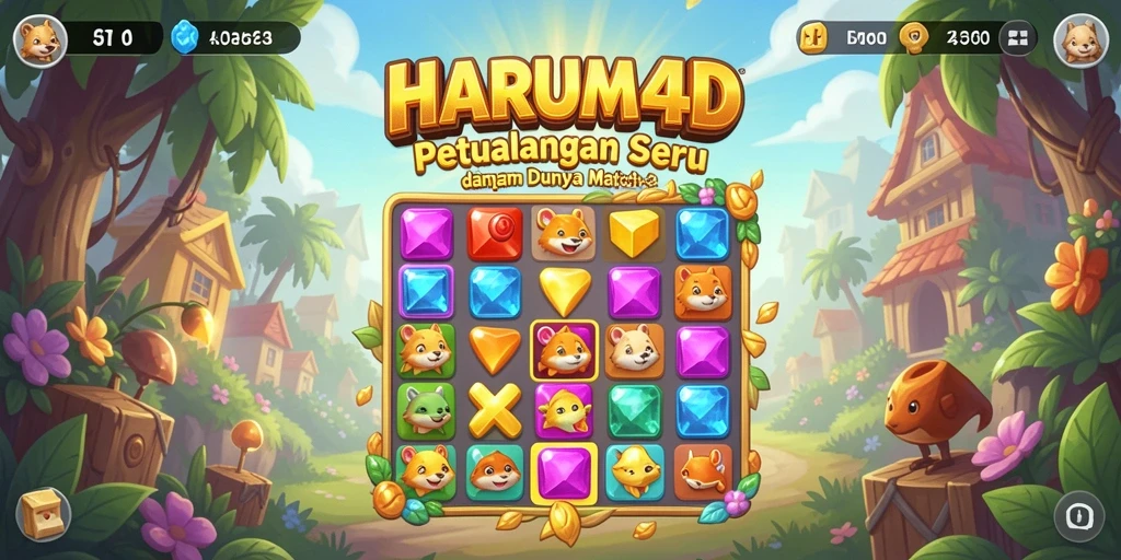 Gameplay seru match-3 di HARUM4D dengan warna-warni yang menarik.