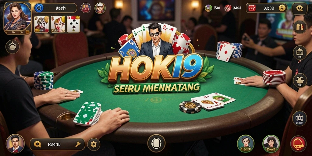 Tampilan bermain HOKI9 dengan suasana poker yang mendebarkan.