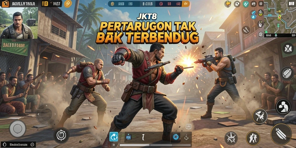 Screenshot gameplay JKT8 yang memukau dalam aksi Battle Royale.