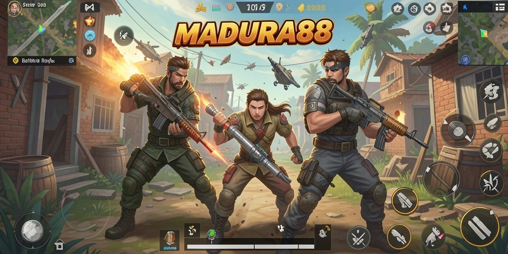 Tampilan aksi seru dalam game Battle Royale MADURA88.