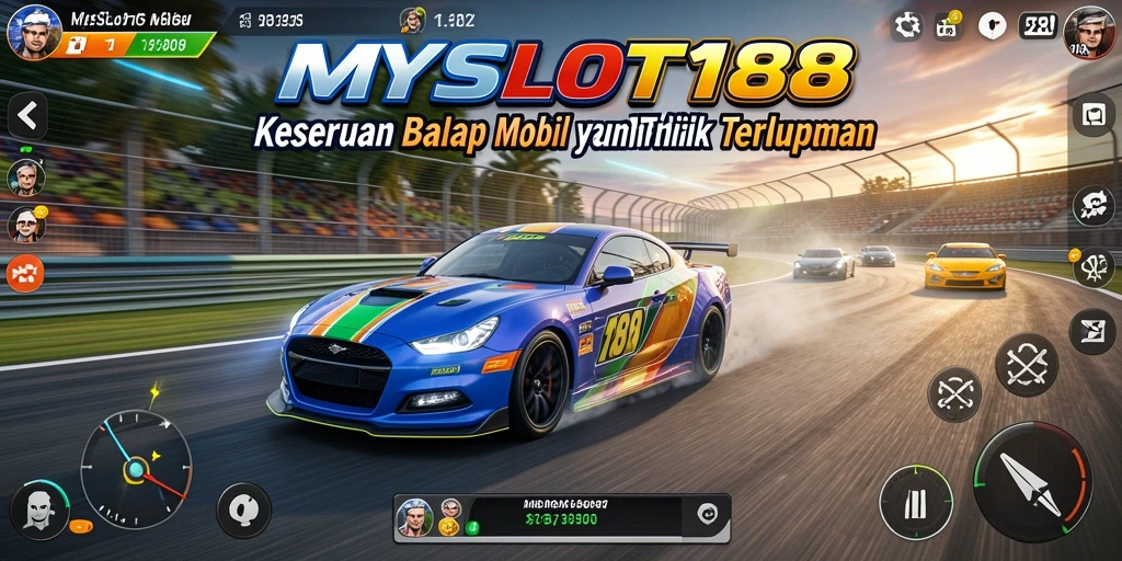 Tampilan gameplay MYSLOT188 yang menegangkan dalam balapan mobil.