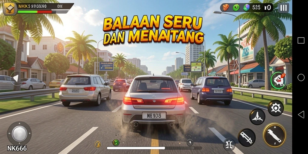 Screenshot NK666 menampilkan aksi balapan yang mendebarkan di lintasan.