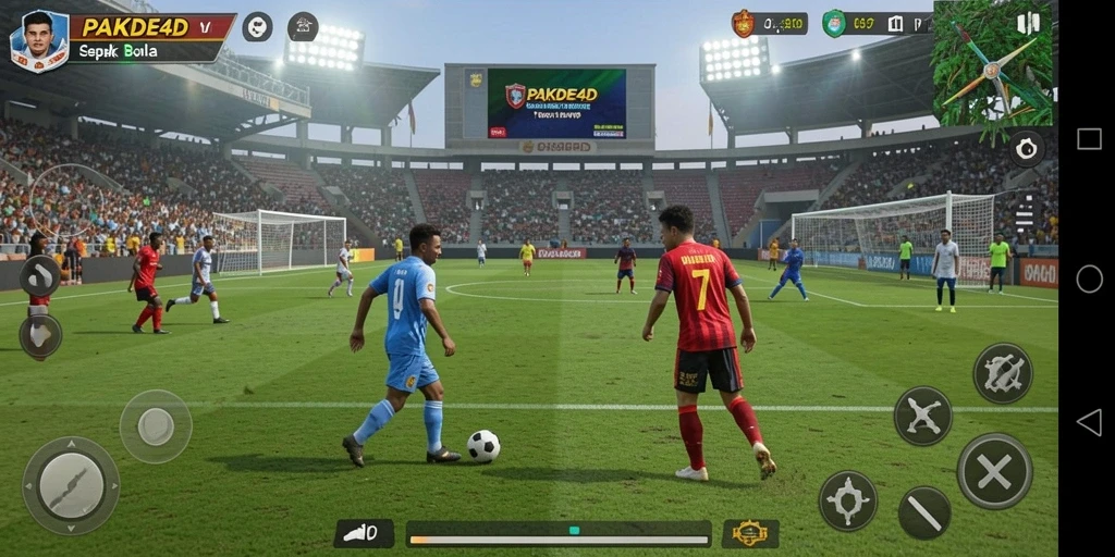 Tampilan gameplay PAKDE4D yang menegangkan di lapangan sepak bola.