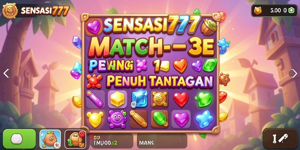 Gameplay SENSASI777 dengan tantangan Match-3 yang seru.