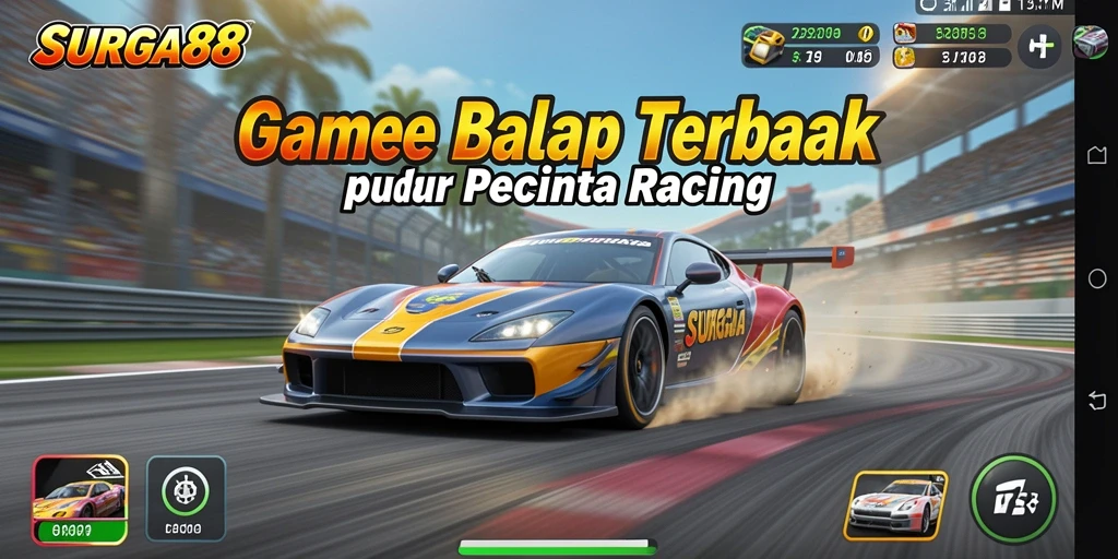 Screenshot gameplay SURGA88 yang menampilkan aksi balapan mendebarkan.