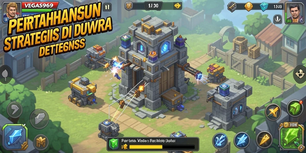 Screenshot utama menunjukkan aksi seru dalam game Tower Defense.